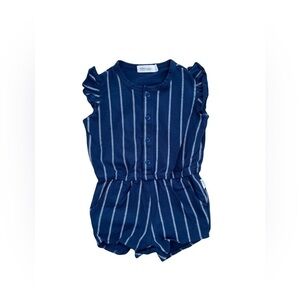 Miles Size 6 Months Navy Baseball Stitch Ruffle Sleeve Romper